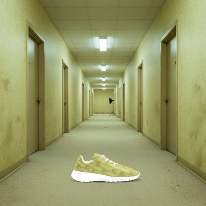 Men's Backrooms Level 0 Yellow Wallpaper Horror Athletic custom high-top canvas shoes — wearable art by Freaky Shoes