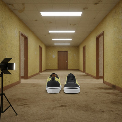 Men's Liminal Space Void Backrooms Aesthetic low-top canvas shoes, custom full-wrap printed design — Freaky Shoes