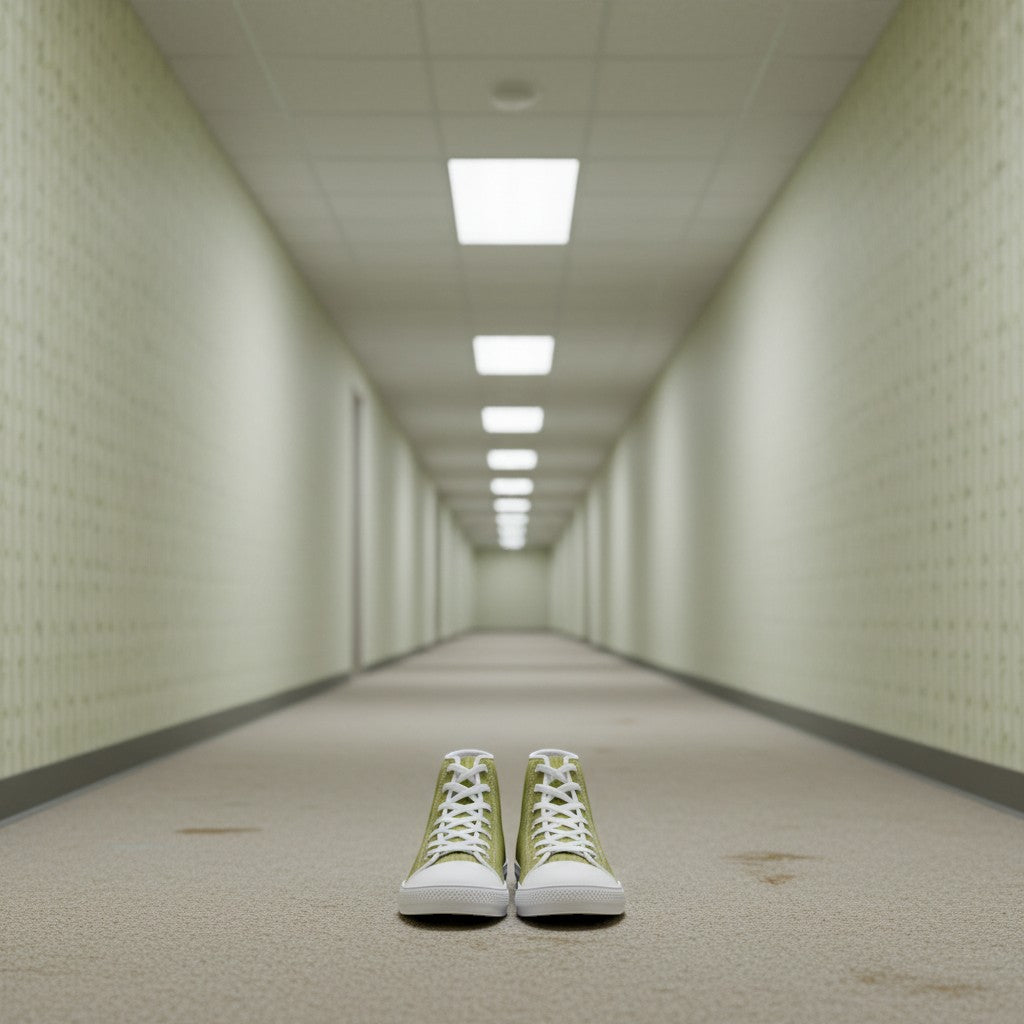 Yellow Hallway Backrooms Horror Aesthetic Unisex high-top canvas shoes, custom full-wrap printed design — Freaky Shoes