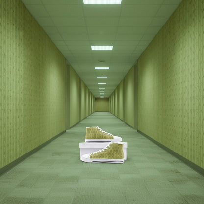 Custom Yellow Hallway Backrooms Horror Aesthetic Unisex high-top canvas shoes with bold all-over art — Freaky Shoes