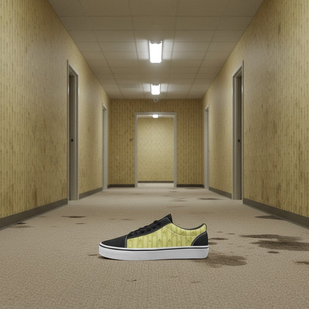Custom Men's Liminal Space Void Backrooms Aesthetic low-top canvas shoes with bold all-over art — Freaky Shoes