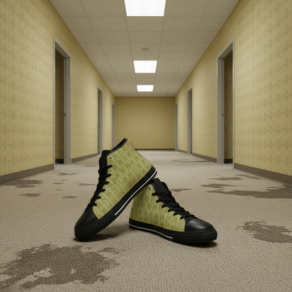 Men's Fluorescent Light Backrooms Level 0 Print -4 Sides hand-made high-top canvas shoes — unique wearable art by Freaky