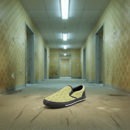 Women's No-Clip Backrooms Wallpaper Horror Print slip-on canvas shoes — one-of-a-kind custom printed art, Freaky Shoes
