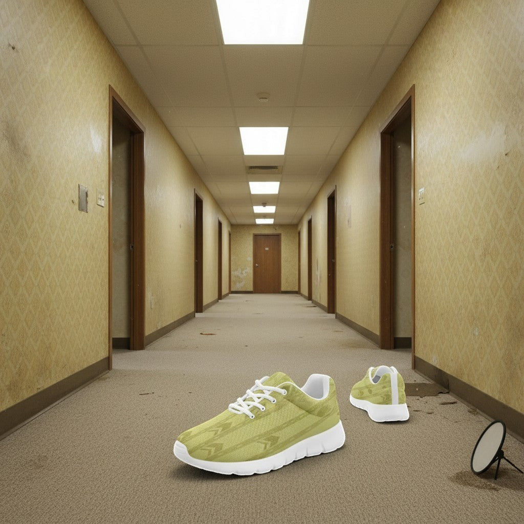 Custom Men's Backrooms Hand Designed Wallpaper Athletic high-top canvas shoes with bold all-over art — Freaky Shoes