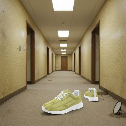 Custom Men's Backrooms Hand Designed Wallpaper Athletic high-top canvas shoes with bold all-over art — Freaky Shoes