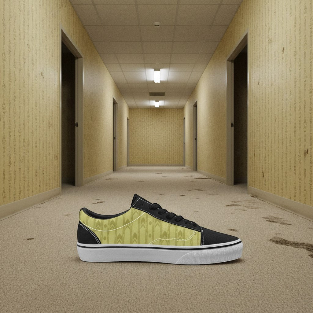 Men's Liminal Space Void Backrooms Aesthetic hand-made low-top canvas shoes — unique wearable art by Freaky Shoes