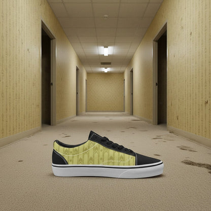 Men's Liminal Space Void Backrooms Aesthetic hand-made low-top canvas shoes — unique wearable art by Freaky Shoes