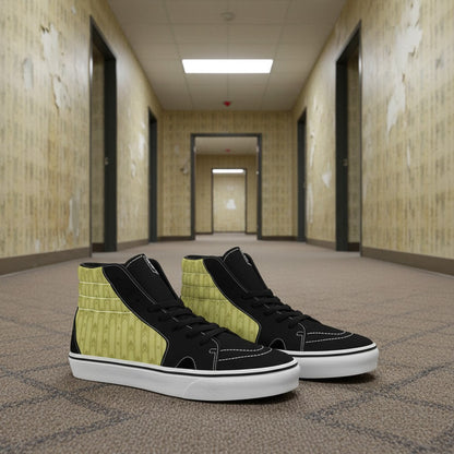 Women's Backrooms Suburbs Yellow Wallpaper Alt hand-made high-top canvas shoes — unique wearable art by Freaky Shoes