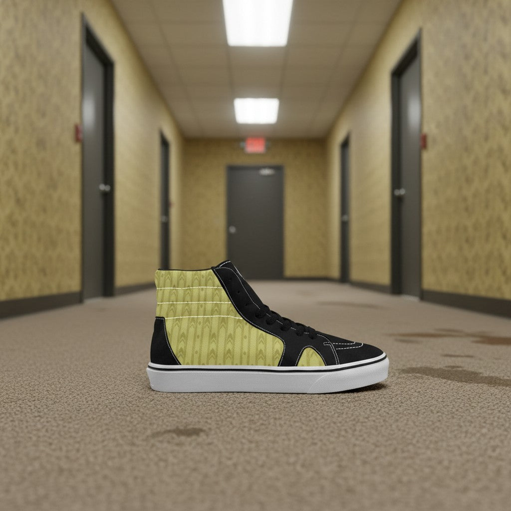 Women's Backrooms Suburbs Yellow Wallpaper Alt high-top canvas shoes, custom full-wrap printed design — Freaky Shoes