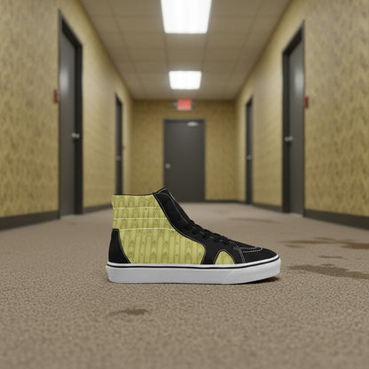 Women's Backrooms Suburbs Yellow Wallpaper Alt high-top canvas shoes, custom full-wrap printed design — Freaky Shoes