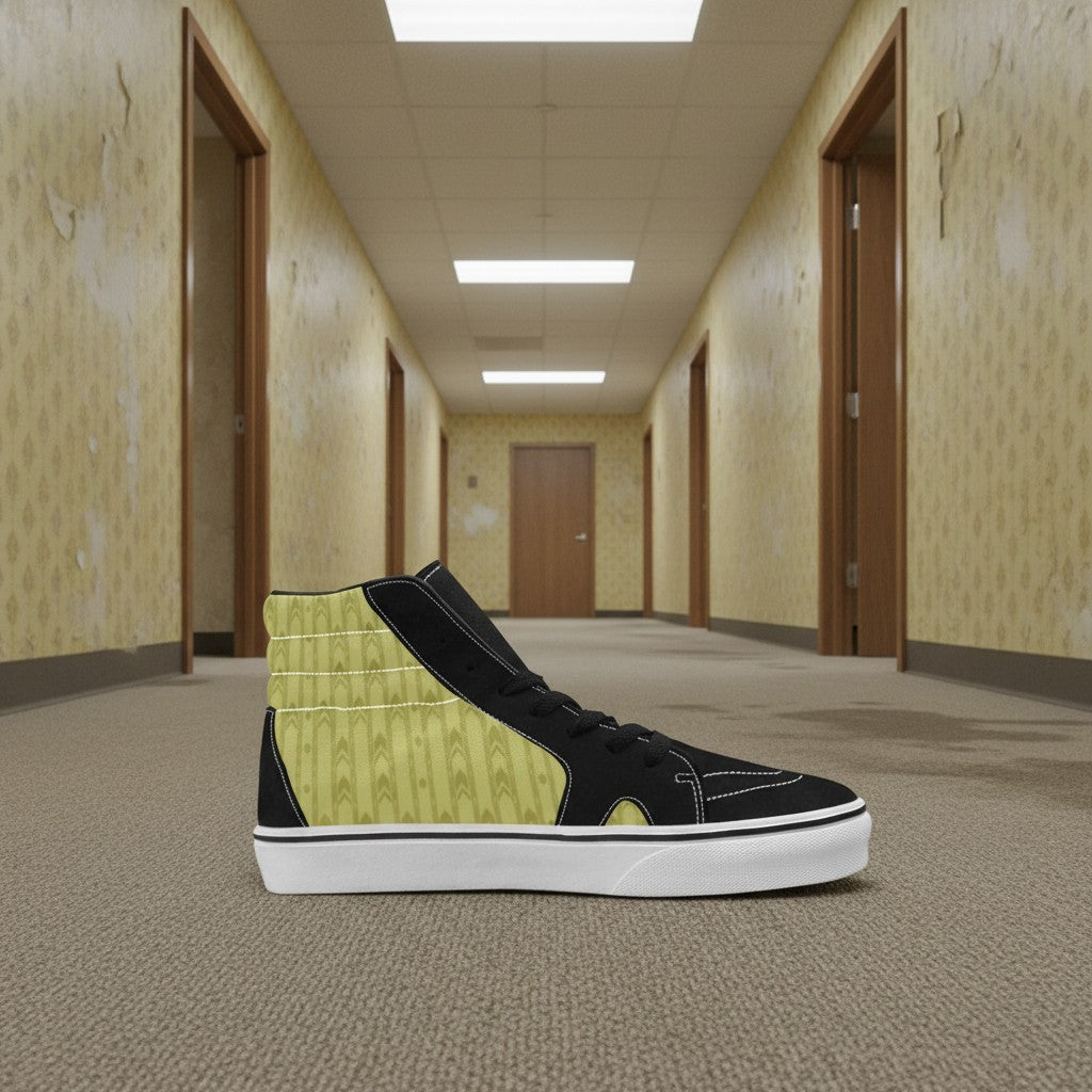 Men's Backrooms Suburbs Yellow Wallpaper Alt high-top canvas shoes, custom full-wrap printed design — Freaky Shoes