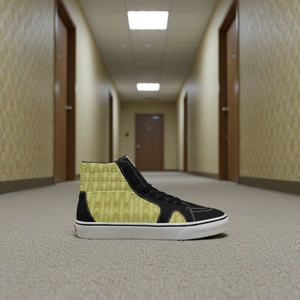 Men's Backrooms Suburbs Yellow Wallpaper Alt hand-made high-top canvas shoes — unique wearable art by Freaky Shoes