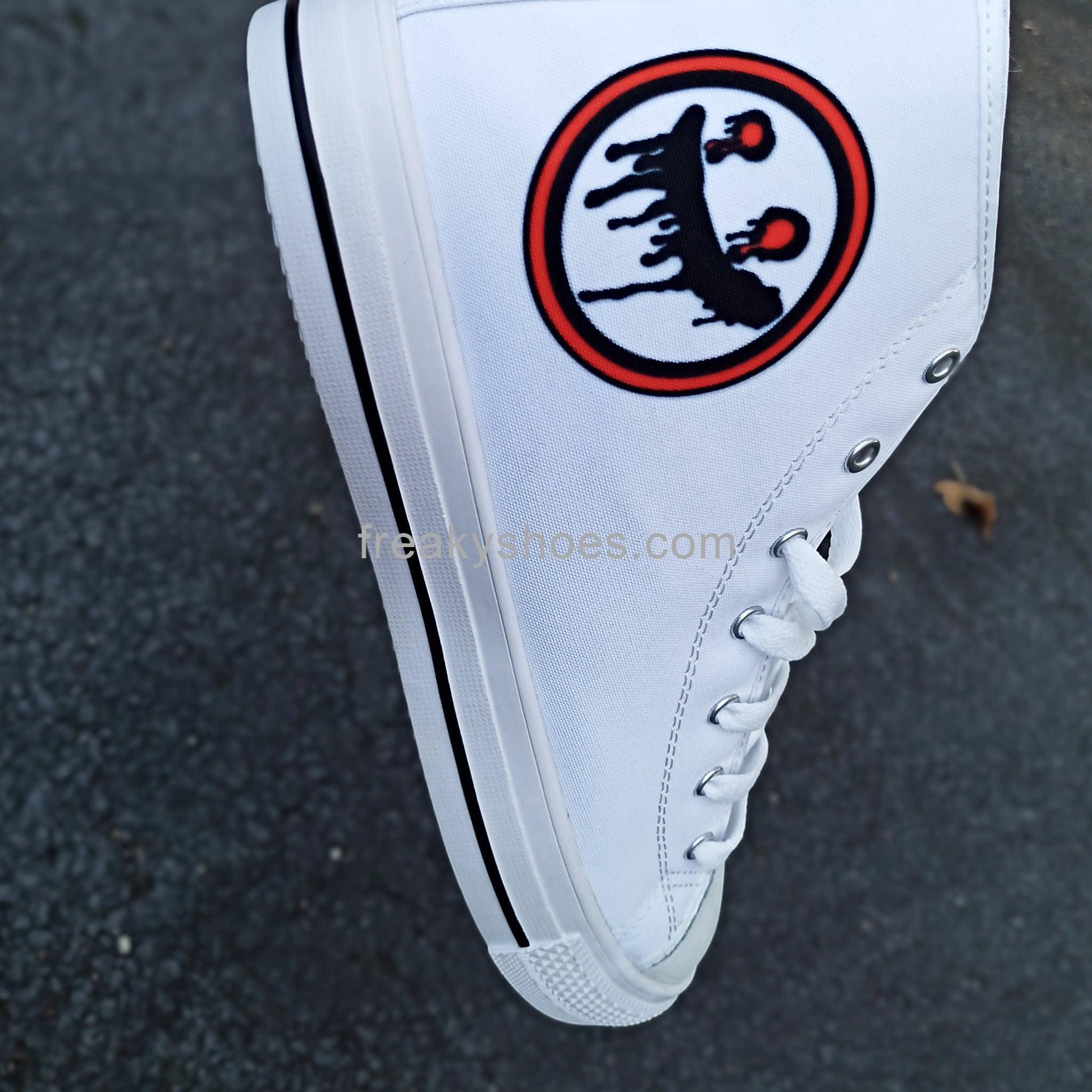 Men's Tops Freaky Logo high-top canvas shoes — one-of-a-kind custom printed art, Freaky Shoes