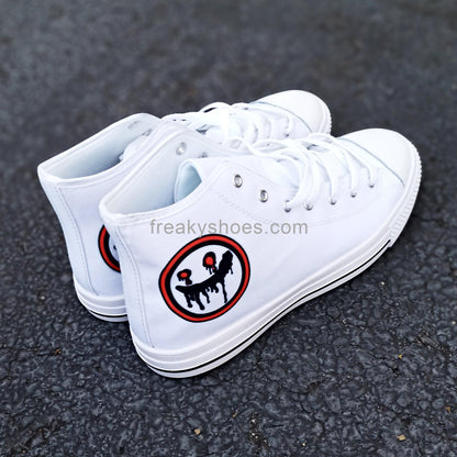 Men's Tops Freaky Logo high-top canvas shoes, custom full-wrap printed design — Freaky Shoes