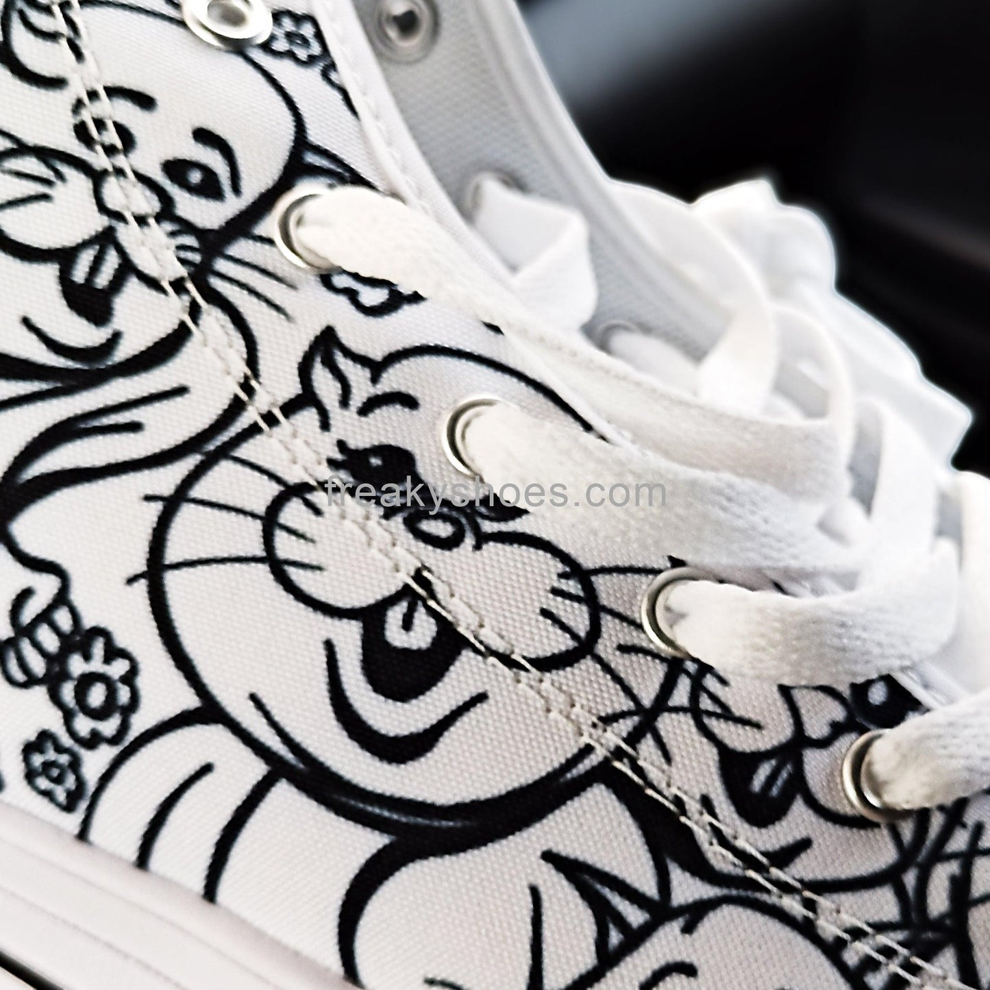 Custom Women's Rabbits Monster Art Pen & Ink high-top canvas shoes with bold all-over art — Freaky Shoes
