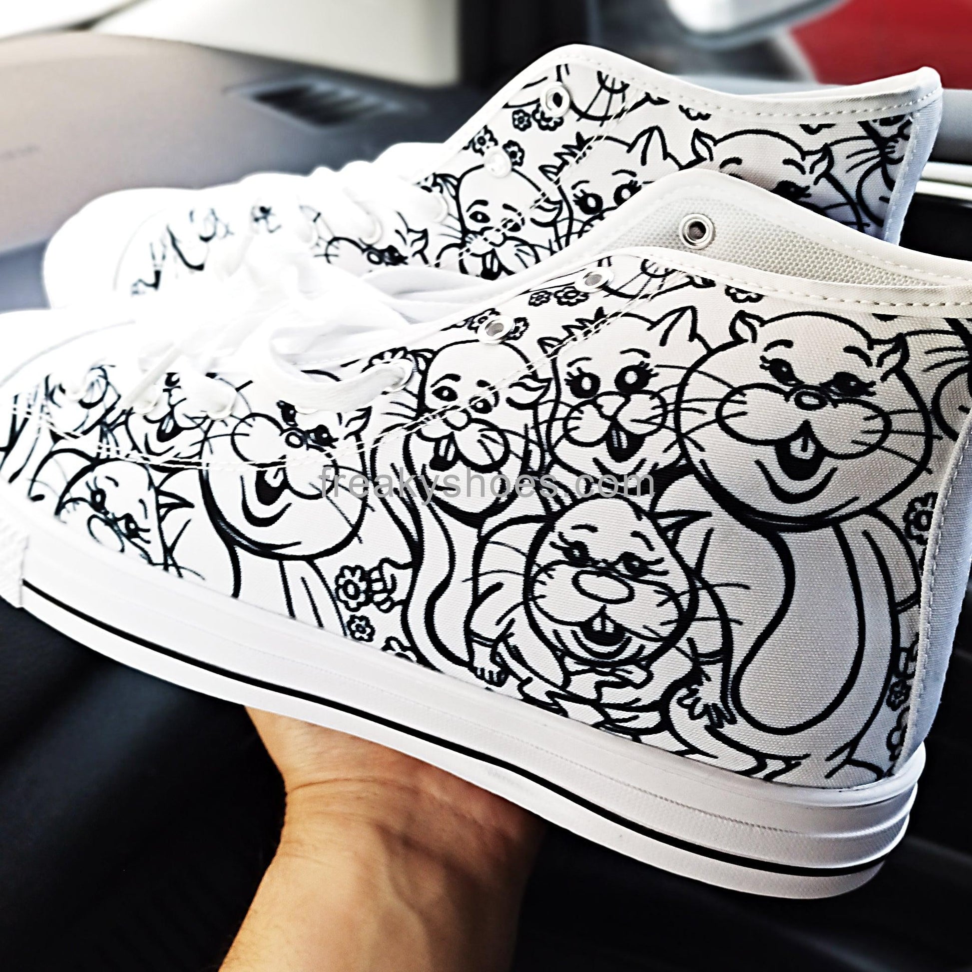 Women's Rabbits Monster Art Pen & Ink high-top canvas shoes, custom full-wrap printed design — Freaky Shoes