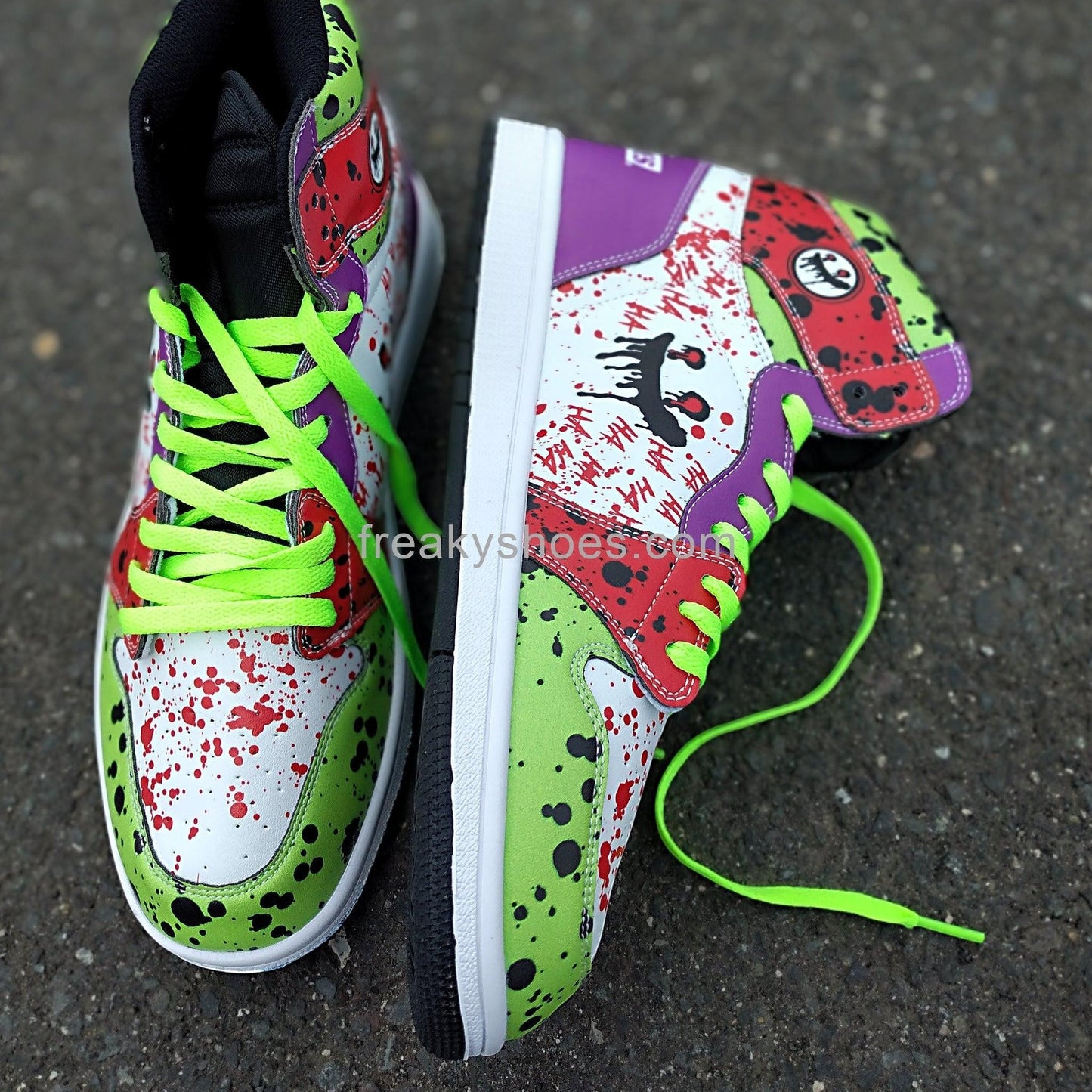 Laugh custom high-top canvas shoes — wearable art by Freaky Shoes