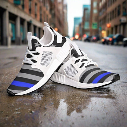 Thin Blue Line Flag custom high-top canvas shoes — wearable art by Freaky Shoes
