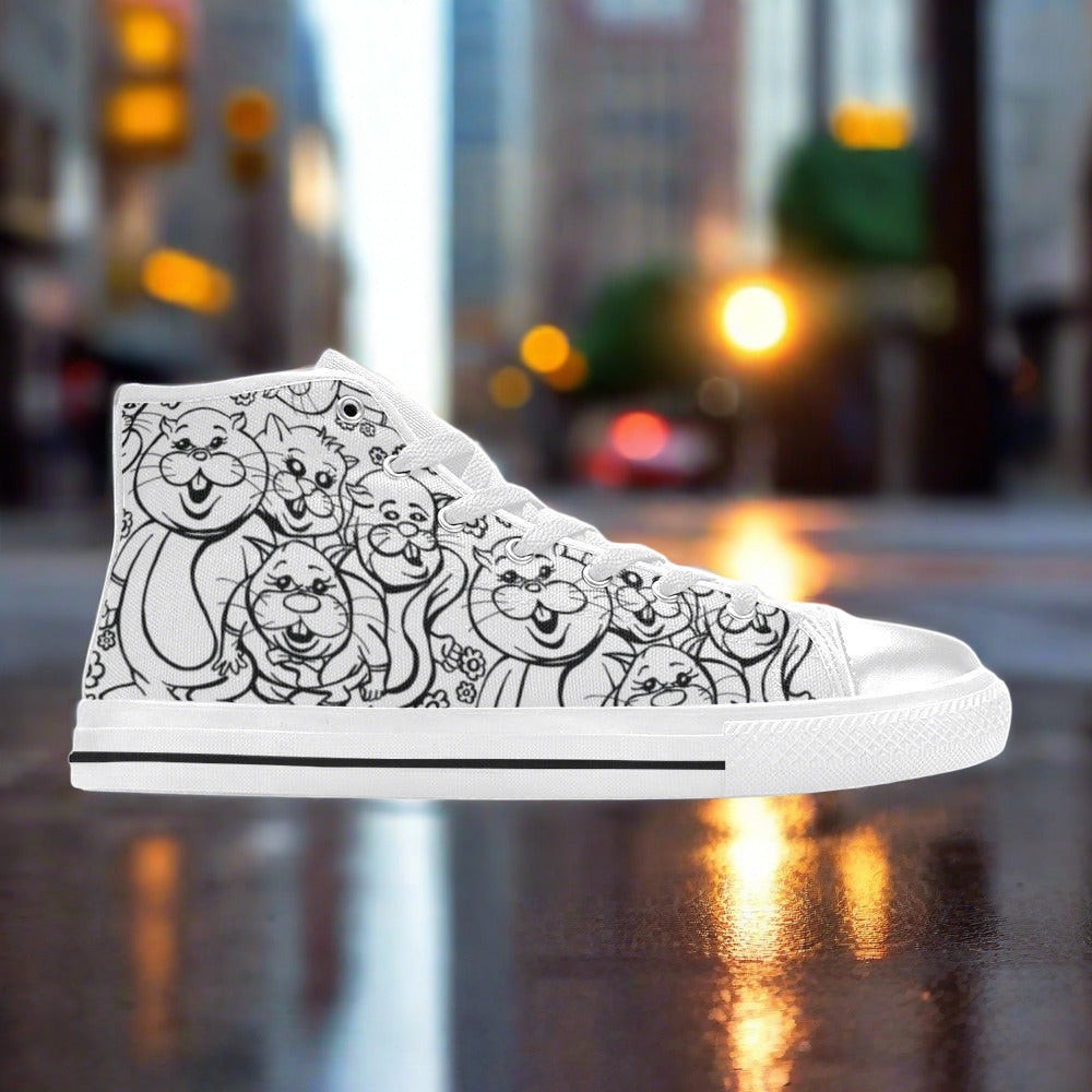 Men's Rabbits Monster Art Pen & Ink custom high-top canvas shoes — wearable art by Freaky Shoes