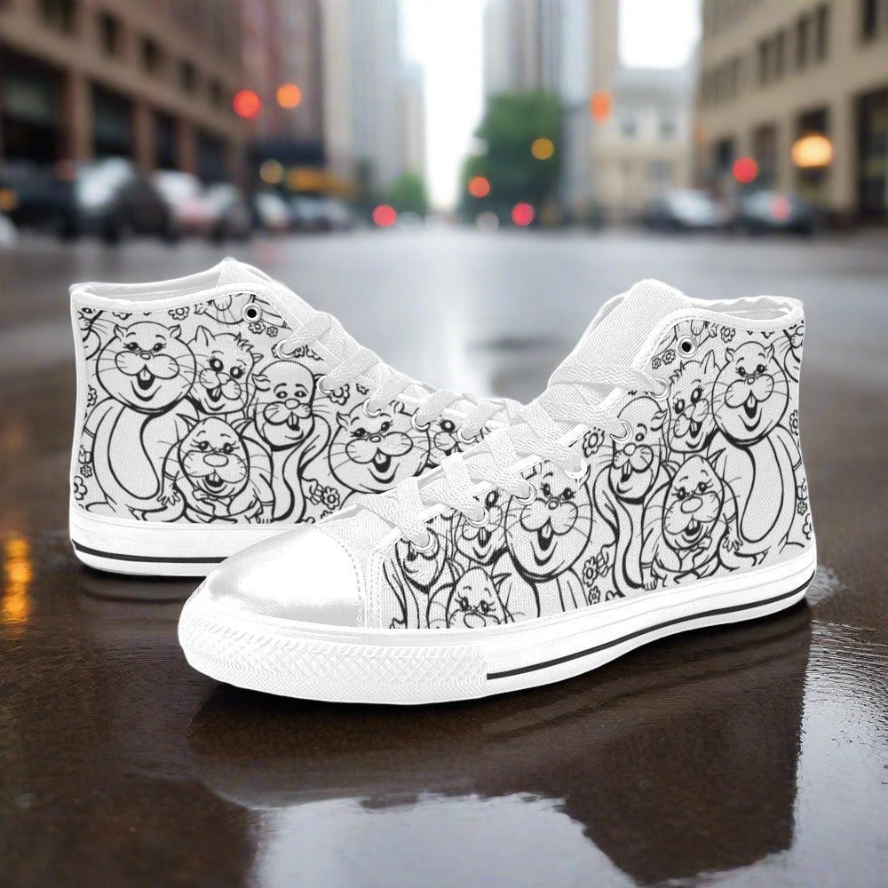 Custom Men's Rabbits Monster Art Pen & Ink high-top canvas shoes with bold all-over art — Freaky Shoes