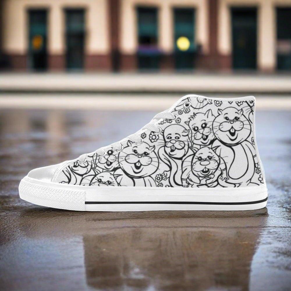 Women's Rabbits Monster Art Pen & Ink custom high-top canvas shoes — wearable art by Freaky Shoes