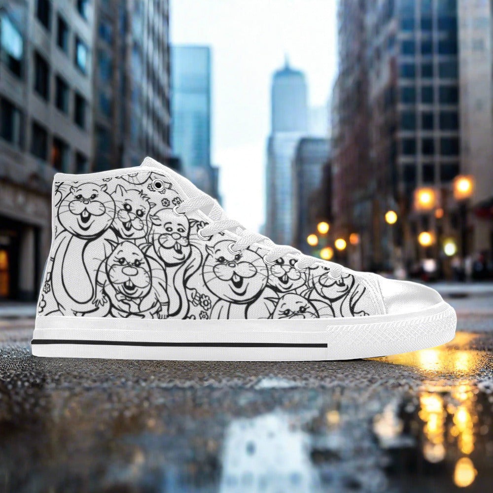 Women's Rabbits Monster Art Pen & Ink high-top canvas shoes, custom full-wrap printed design — Freaky Shoes