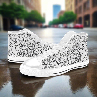 Custom Women's Rabbits Monster Art Pen & Ink high-top canvas shoes with bold all-over art — Freaky Shoes