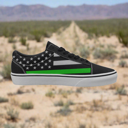Women's Thin Green Line Flag Themed Sneakers1 low-top canvas shoes, custom full-wrap printed design — Freaky Shoes