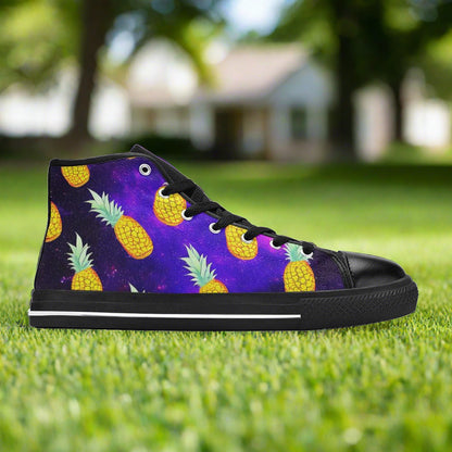 Custom Men's Galaxy Pineapples high-top canvas shoes with bold all-over art — Freaky Shoes