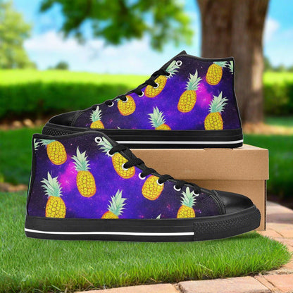 Custom Men's Galaxy Pineapples high-top canvas shoes with bold all-over art — Freaky Shoes