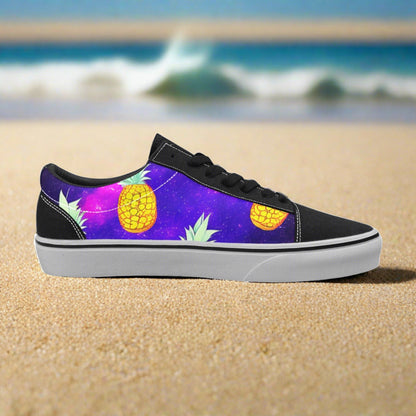 Men's Galaxy Pineapples custom low-top canvas shoes — wearable art by Freaky Shoes