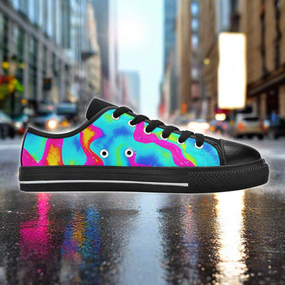 Custom Women's Tie Dye Splash Retro high-top canvas shoes with bold all-over art — Freaky Shoes