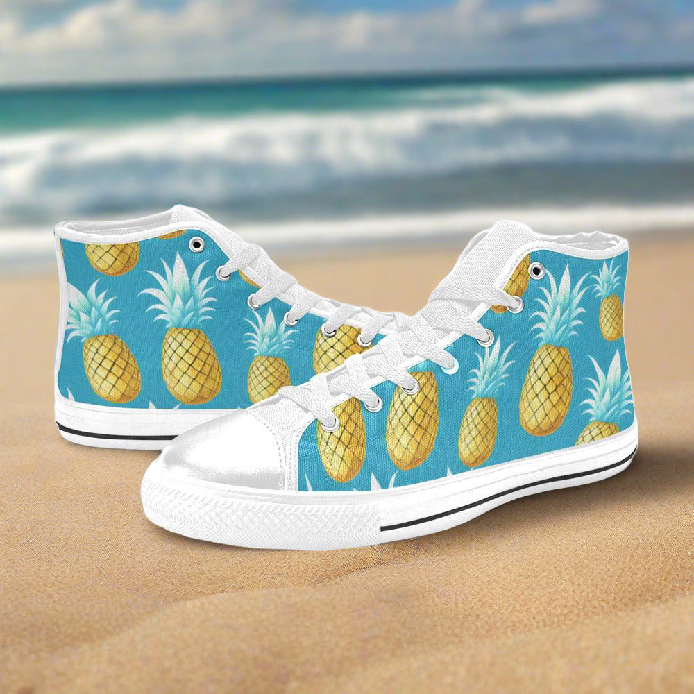 Custom Men's Cool Pineapples high-top canvas shoes with bold all-over art — Freaky Shoes
