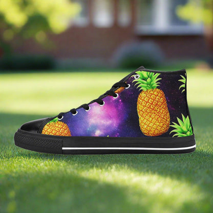 Custom Women's Galaxy Pineapples high-top canvas shoes with bold all-over art — Freaky Shoes