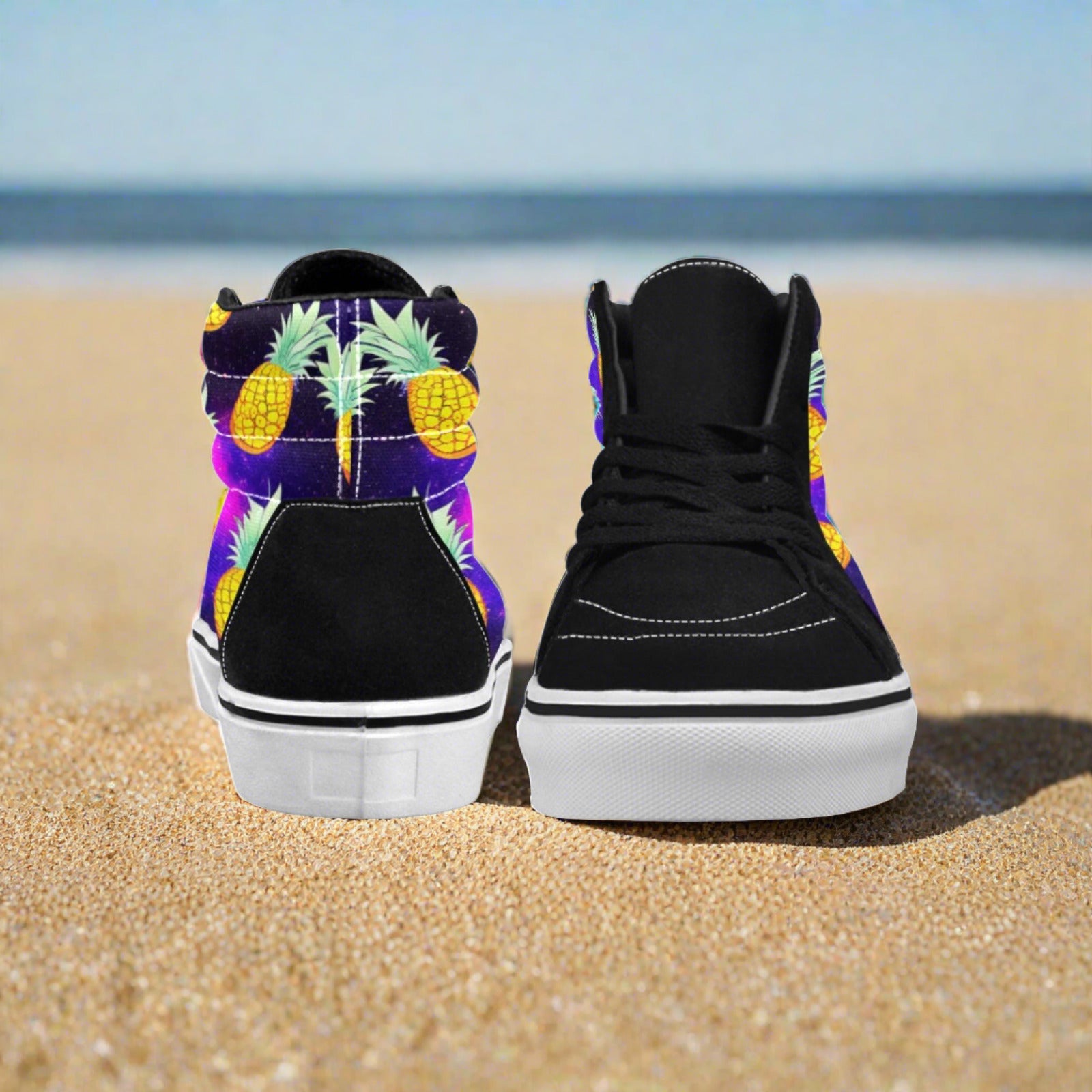 Custom Men's Galaxy Pineapples high-top canvas shoes with bold all-over art — Freaky Shoes