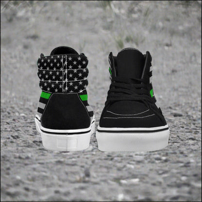 Custom Women's Thin Green Line Flag Themed Sneakers1 high-top canvas shoes with bold all-over art — Freaky Shoes