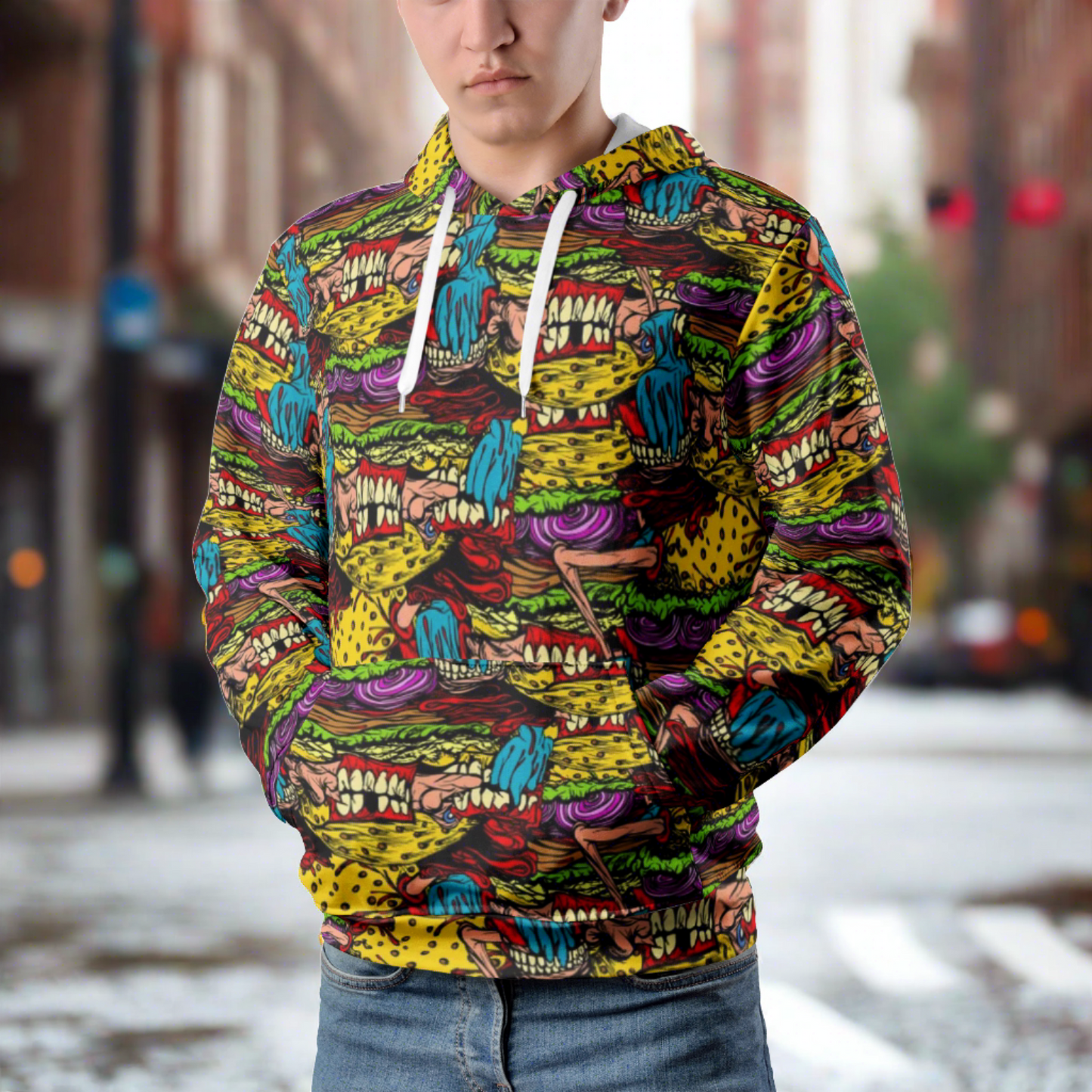 Пуловер с капюшоном и принтом Cheeseburger Monster Art на заказ