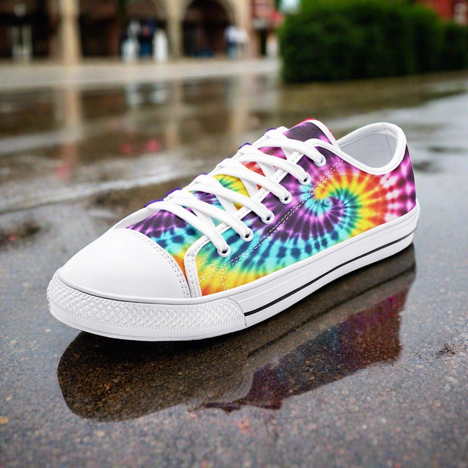 Moire Print Tie Dye Canvas Round Toe Shoes, Women's Tie Dye Lace Up Comfy Lightweight Slip on Shoes,Temu