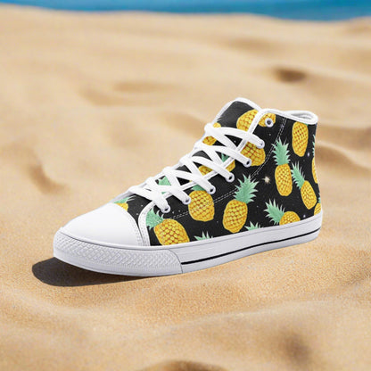 Custom Pineapples Please high-top canvas shoes with bold all-over art — Freaky Shoes