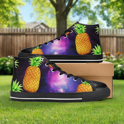 Women's Galaxy Pineapples high-top canvas shoes, custom full-wrap printed design — Freaky Shoes