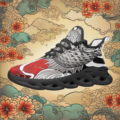 Custom Japanese Fish Art high-top canvas shoes with bold all-over art — Freaky Shoes