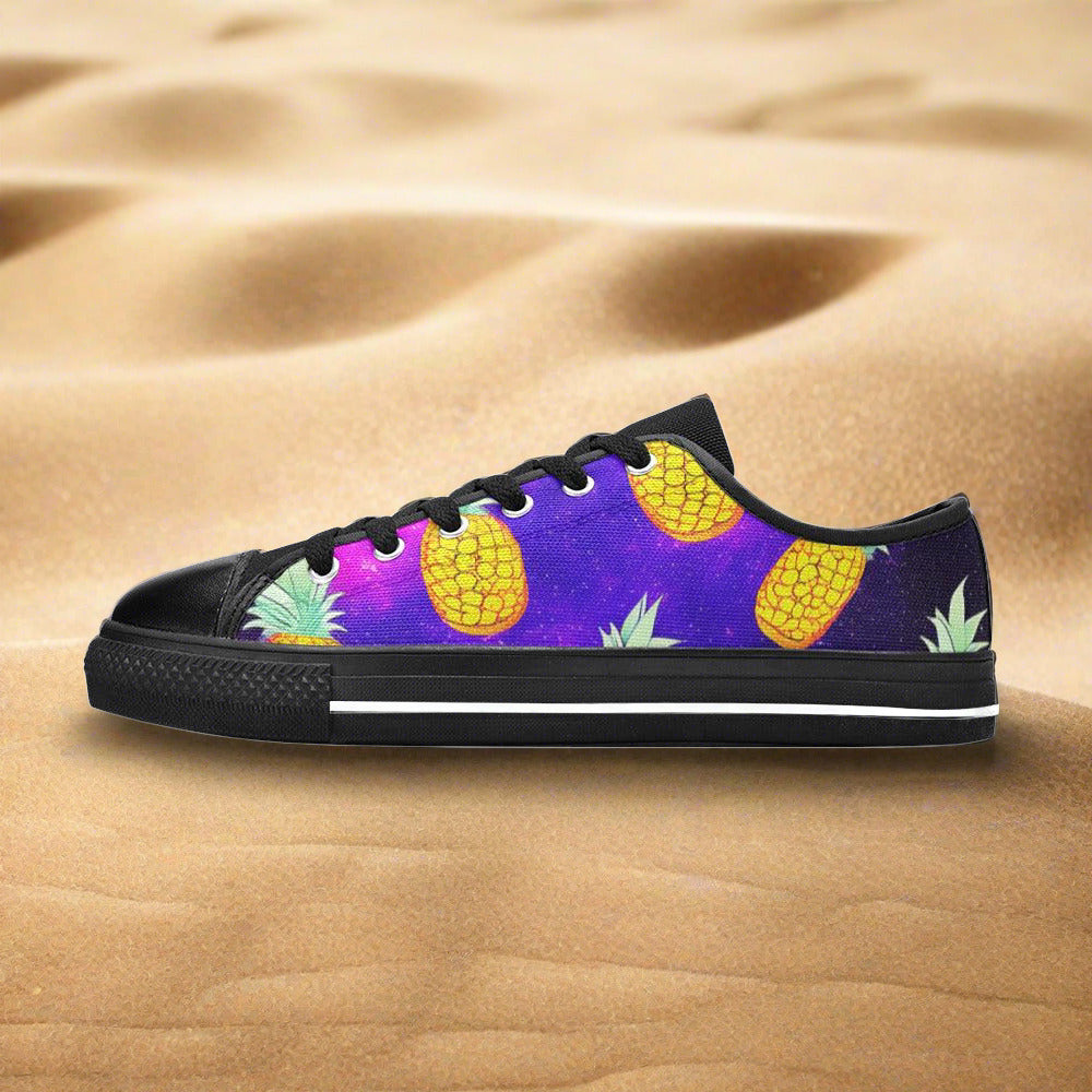 Women's Galaxy Pineapples high-top canvas shoes, custom full-wrap printed design — Freaky Shoes