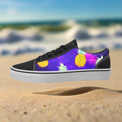 Men's Galaxy Pineapples low-top canvas shoes, custom full-wrap printed design — Freaky Shoes