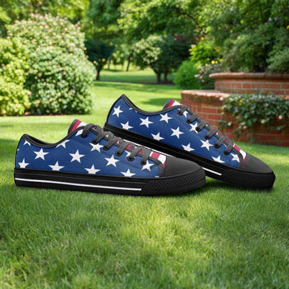 Stars & Stripes low-top canvas shoes — one-of-a-kind custom printed art, Freaky Shoes