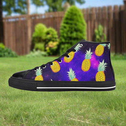 Men's Galaxy Pineapples high-top canvas shoes, custom full-wrap printed design — Freaky Shoes