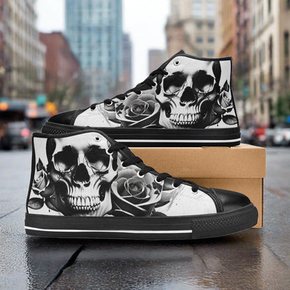 Grey Skull & Roses Women - Freaky Shoes®