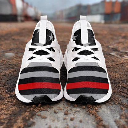 Thin Red Line Flag high-top canvas shoes, custom full-wrap printed design — Freaky Shoes