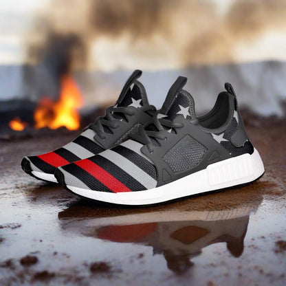 Thin Red Line Flag hand-made high-top canvas shoes — unique wearable art by Freaky Shoes