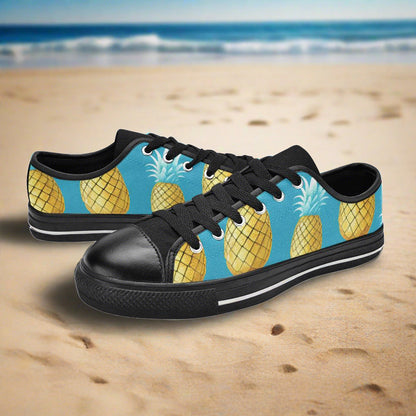 Men's Cool Pineapples custom high-top canvas shoes — wearable art by Freaky Shoes