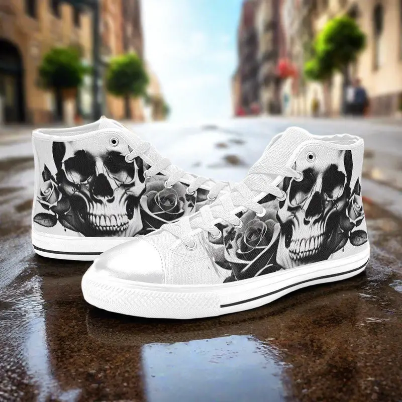 Grey Skull & Roses Women - Freaky Shoes®